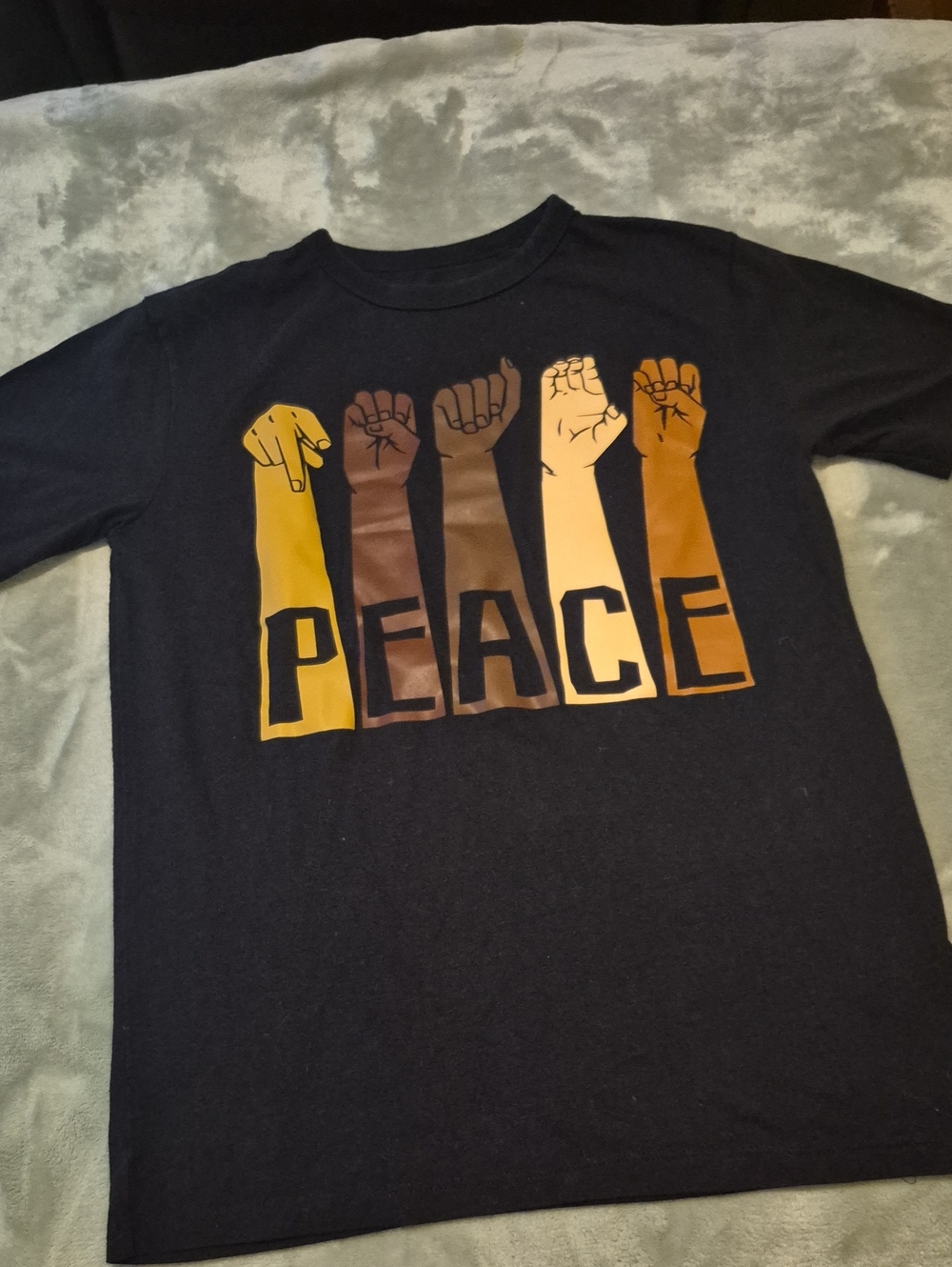 The Children's Place Black 'PEACE' Graphic Tee with Multitone Arms